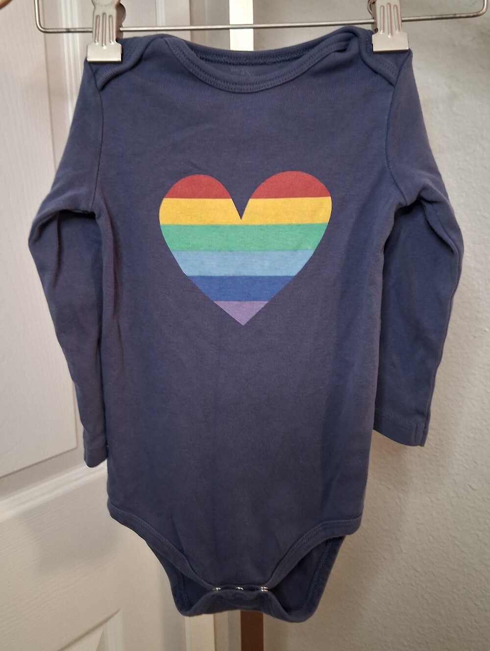 Primary Navy Long-Sleeve One-Piece with Rainbow Heart